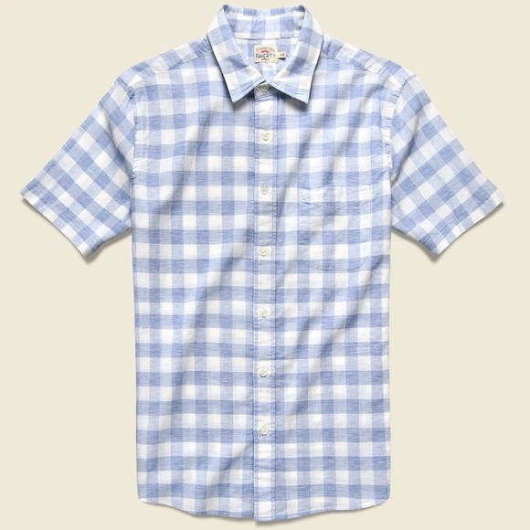 Faherty || Cloud Blend Shirt Short Sleeve in Blue Riptide Check Medium - Picture 1 of 7